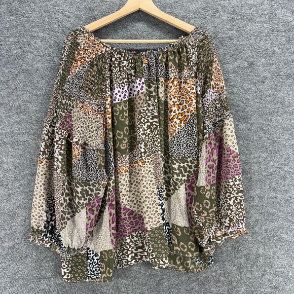 Cato Tops - Cato Blouse Women 26/28W Plus Green Animal Print Long Sleeve Round Neck Casual